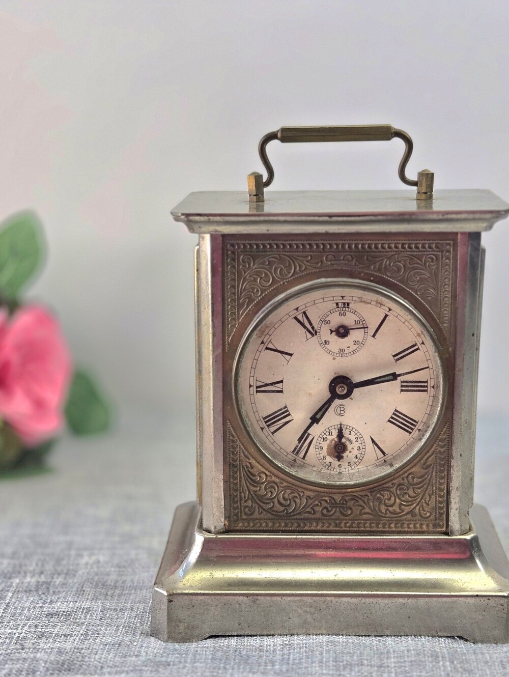 Antique Swiss Baehni & Co Musical Carriage Clock W/ Key Repair Parts Restoration